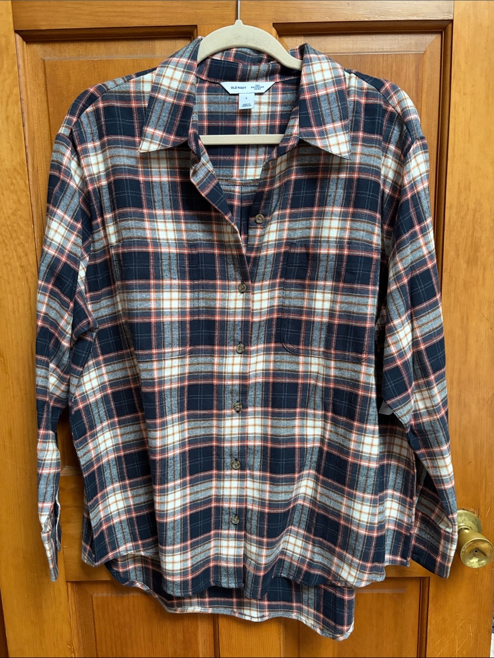 Old Navy Navy, Cream & Orange Plaid Button-Down Shirt